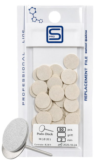 ProSteril Podo-Disk papildymas 2mm, M 20mm 80gritų, balti, 50vnt.